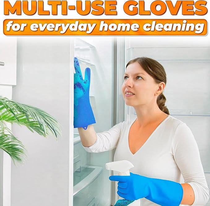 ALPENKOK Silicone Dishwashing Gloves with Scrubber – Non-Slip Silicone Gloves wor Washing Dishes | Household Use