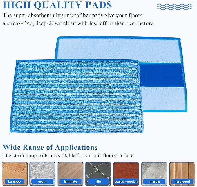 Ximoon RMF 4X Ultra Clean Pads Washable Steam Cleaning Mop Pads Replacement for Haan FS SI MS Steamers SI-40 SI-70 SI-35