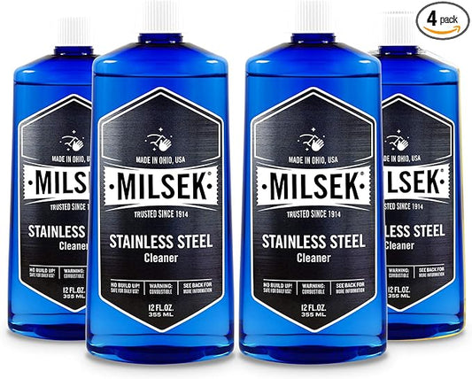 Milsek Stainless Steel Cleaner - Multipurpose Cleaning Supplies for Home and Kitchen Appliances, Sink, Stovetop, Dishwasher, Microwaves and Refrigerators - 12 Fl Oz (Pack of 4)