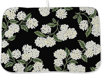 Spring Dish Drying Mat 18x24 Inches For Kitchen Counter Absorbent Black Beige Hydrangea Floral Kitchen Decoration Summer Flower Drying Mat Pad For Home Kitchen,Dining Room,Office Decor