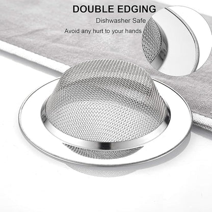 LASSHSWA 3 PCS Kitchen Sink Strainer Stainless Steel, Kitchen Sink Drain Strainer，Sink Strainers with Large Wide Rim 4.5" Diameter for Kitchen Sinks