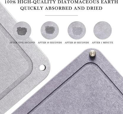 Large Diatomaceous Earth Stone Dish Drying Mats for Kitchen Counter,24"×16",Quick Drying,with 4 Non-Slip Stainless Steel Feet, Suitable for Various Countertops, Bowl Racks, Medium Gray