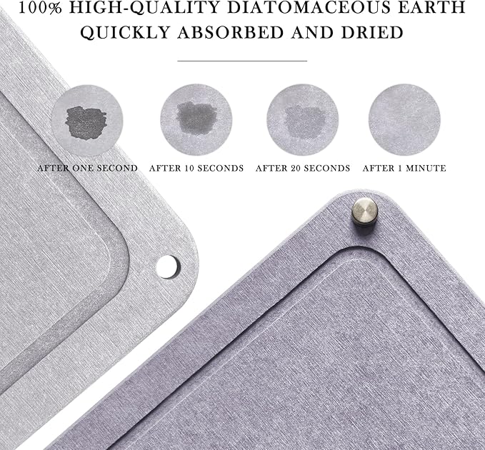 Large Diatomaceous Earth Stone Dish Drying Mats for Kitchen Counter,24"×16",Quick Drying,with 4 Non-Slip Stainless Steel Feet, Suitable for Various Countertops, Bowl Racks, Dark Grey