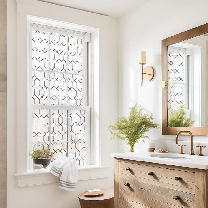 DKTIE Window Privacy Film Stained Glass Frosted Glass Window Clings Moroccan Lattice Decorative Bathroom Door Coverings UV Sun Blocking Heat Control (S593, 23.6in X 118.1in)
