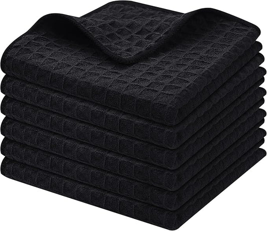 Homaxy Microfiber Waffle Weave Kitchen Dish Cloths, 12 x 12 Inch Ultra Absorbent and Solid Color Dish Towels for Kitchen Fast Drying Dishcloth for Washing Dishes, 6 Pack, Black