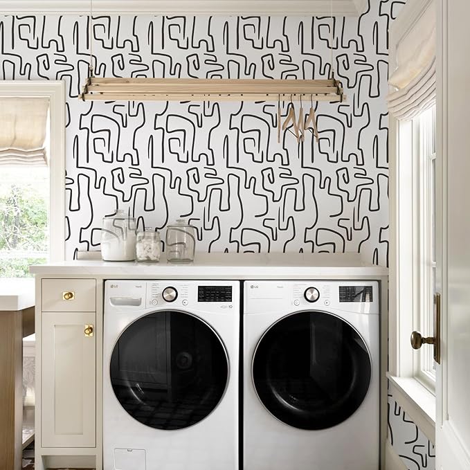 Ismoon 17.3"X590" Unique Black and White Peel and Stick Wallpaper Scribbles Wallpaper Modern Abstract Contact Paper Removable Self-Adhesive Wall Paper for Home Decoration Vinyl Film Roll