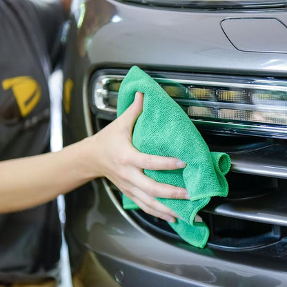 CARCAREZ Premium Microfiber Detailing Towels, 340 GSM Lint Free Car Buffing Waxing Polishing Drying Towels (6, Green, 16x16 Inch)