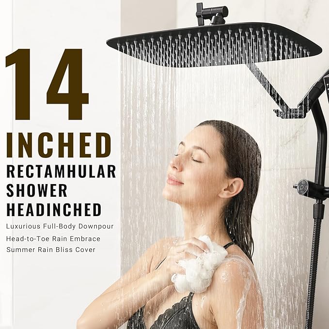 G-Promise All Metal 14 Inch Shower Head with Massage Mode Handheld, Rain Shower Head with Handheld Spray Combo, 3-Way Diverter with Pause Setting, 12 Inch Adjustable Extension Arm (Oil Rubbed Bronze)