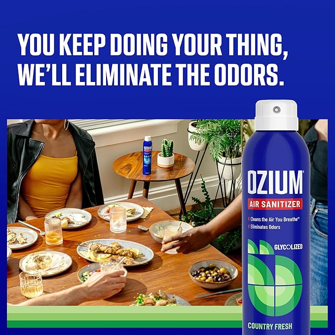 Ozium Air Sanitizer Spray - Room Odor Eliminator for Home, Car, and Office - Country Fresh Air Cleaner - 8 oz Can - 2 Pack