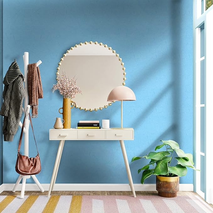Cohoo Home Blue Peel and Stick Wallpaper Silk Solid Light Blue Contact Paper for Walls Embossed Textured Self-Adhesive Removable Wallpaper Bedroom Bathroom Waterproof Drawer Liner 15.7inW 197inL