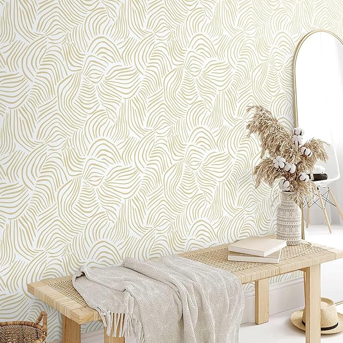 Dimoon 177" ｘ17.3 Modern Peel and Stick Wallpaper Boho Contact Paper White Brown Geometric Wallpaper Striped Removable Self Adhesive Wallpaper for Countertops Bedroom Shelf Liner Waterproof Vinyl