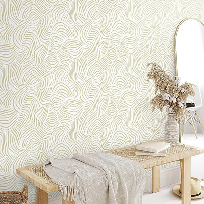 Dimoon 177" ｘ17.3 Modern Peel and Stick Wallpaper Boho Contact Paper White Brown Geometric Wallpaper Striped Removable Self Adhesive Wallpaper for Countertops Bedroom Shelf Liner Waterproof Vinyl