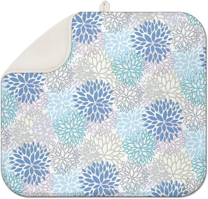 Dish Drying Mat Drainer Pads - Extra Large Microfiber Drying Mats for Dishes Kitchen Counter Super Absorbent Pads for Draining Racks (Blue,16"x18" )