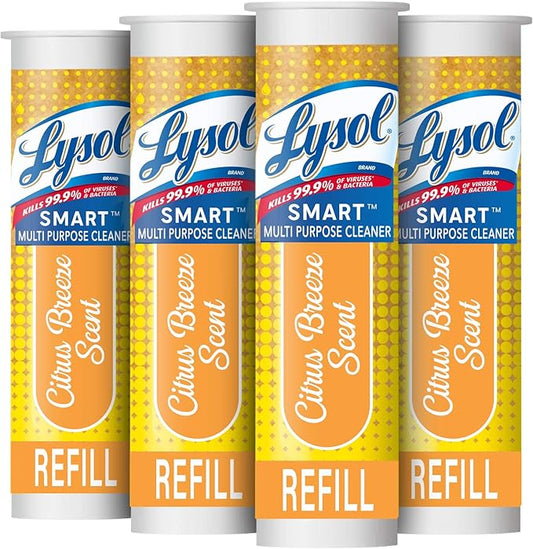 Lysol Smart Refill Cartridges Multipurpose Cleaner, Citrus Breeze, For Disinfecting & Cleaning, 4ct., Packaging May Vary