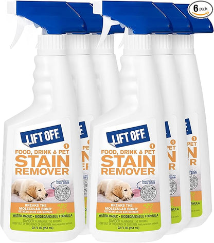 Motsenbocker's Lift Off 40501-6PK Food, Drink, and Pet Stain Remover Spray Eliminates Tough Stains from Multiple Surfaces, Excellent as a Pre-Wash Laundry Treatment, Water-Based, 22 Fl Oz, Pack of 6