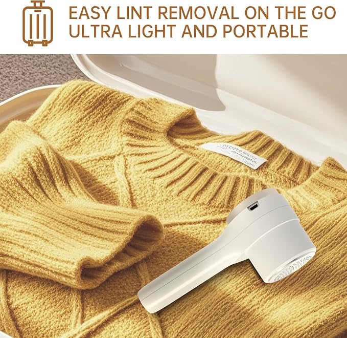 Fabric Shaver, Lint Remover Rechargeable 3-Speed Remove Fuzz, Pilling for Wool, Clothes, Sweater, Coat, Electric Lint Shaver with Stainless Steel Replacement Blades, Light Beige