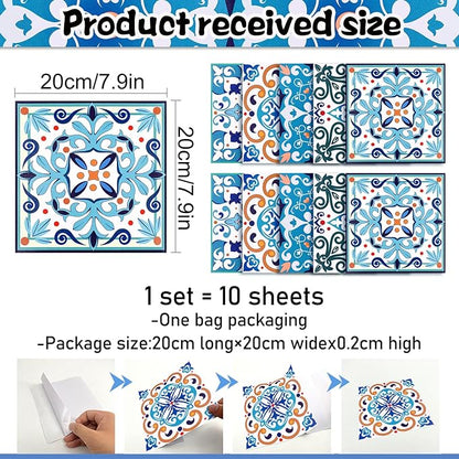 AM AMAONM 10pcs 20x20cm Removable Square Vintage Floral Pattern Tile Stickers 3D Decorative Peel and Stick Vinyl Self Adhesive Wall Tiles Decor Decals for Kitchen Backsplash Bathroom Furniture (G)