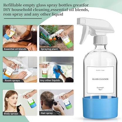 GIVAMEIHF 16oz Clear Glass Spray Bottles,6 Pack Glass Spray Bottles Refillable Empty Bottle with Adjustable Nozzle,Spray Bottle for Essential Oils,Cleaning,Pets,Hair Mister