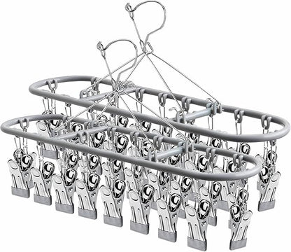 PHYDELU Drying Rack Clothing with 20 Clips，Sock Hanger for Drying，Hanging Clothes Dryer Underwear Hangers Racks Laundry Herb Socks Panty Wet Bra Lingerie Baby Delicates Foldable Small Indoor Metal