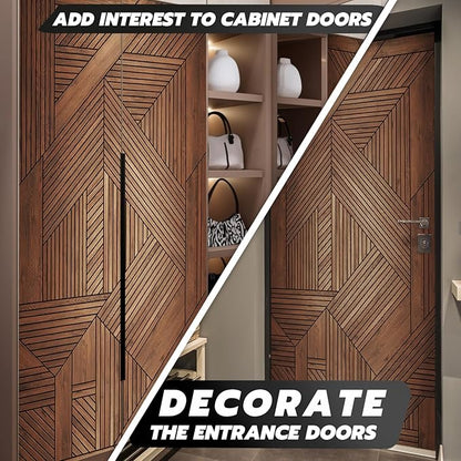 Alwayspon 30x78.7inch Geometric Wood Self-Adhesive Door Stickers Murals Decals, Art Vinyl Peel and Stick Removable Door Poster Wallpaper for Bedroom Home Decor