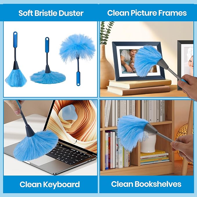 Ceiling Fan Cleaner Duster Kit 72 Inch Ceiling Fan Duster Extension Pole 8-in-1 Microfiber Duster Set for High Ceilings, Fan Blades, and Lights Reusable Cleaning Tools with Storage Bag
