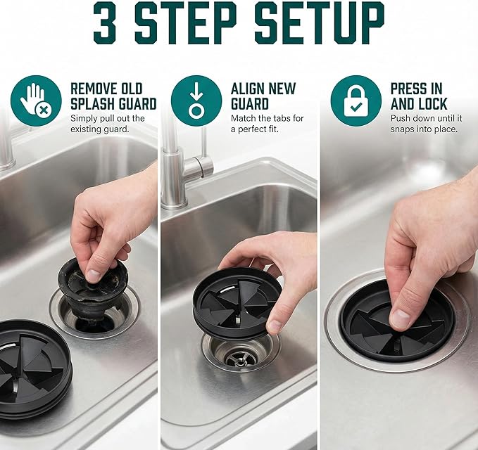 Garbage Disposal Splash Guard 3 1/8” Sink Baffle, Compatible with QCB-AM Replacement, Fits Evolution Series Models, Upgraded Removable Quiet Sink Guard, Garbage Disposal Accessories