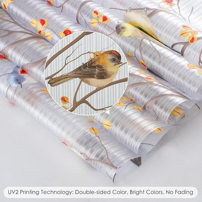 DKTIE Reeded Glass Window Film Seamless Pattern with Colored Birds Bathroom Window Privacy Film Waterproof Easy to Install Renter Friendly (S3533R, 35.4in X 78.7in)