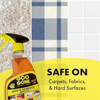 Goo Gone Spray Adhesive Remover Gel, 12 oz, Removes Glue, Stickers, Tape Residue, Grease, Gum & Wax, Adhesive Spray with Citrus Cleaning Power for Hard Surfaces, Carpets & Fabrics