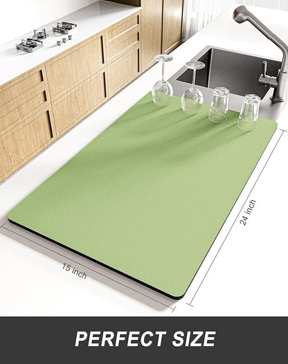 Rnivvi Dish Drying Mat for Kitchen Counter, XL 15 x 24" Super Absorbent Drainer Pad Easy Clean Dish Rack Pad, Non-Slip Heat Resistant Coffee Bar Mat for Coffee Machine Station Accessories Decor, Green