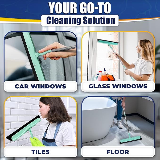 Floor Squeegee - 34.5" Telescoping Squeegee for Window Cleaning with Durable Stainless Steel Blade for Clear Surface Wiping - Suitable for Bathroom Mirrors, Car Windows and Home Surfaces