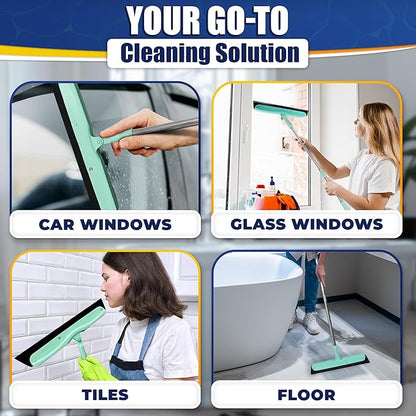 Floor Squeegee - 34.5" Telescoping Squeegee for Window Cleaning with Durable Stainless Steel Blade for Clear Surface Wiping - Suitable for Bathroom Mirrors, Car Windows and Home Surfaces