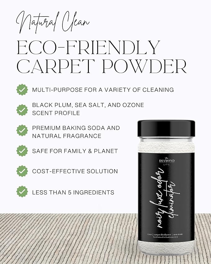 Home Noir Luxe Carpet Deodorizer Powder - Natural Odor Eliminator for Carpet, Upholstery, Pet Urine - Pet-Friendly - Black Plum, Sea Salt & Ozone Scent, Spring Cleaning