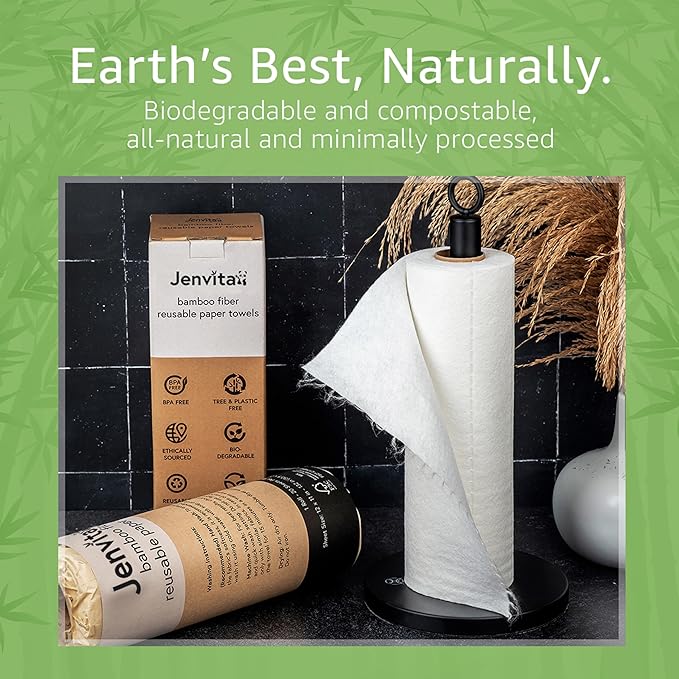 Reusable Paper Towels Bamboo | Ultra Absorbent & Durable | Reusable Paper Towel Washable Roll | FSC Certified | 100% Rayon Derived From Bamboo | Towel Alternative | 20 Sheets, 12"x11" | 1 Roll