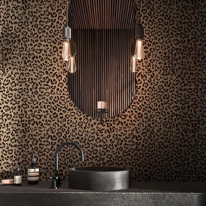 JiffDiff Leopard Print Peel and Stick Wallpaper, Waterproof Removable Self Adhesive Textured Wall Paper, Yellow Unique Funky Cheetah Contact Paper for Bedroom and Bathroom 240"X17.3"(28.8 sq. ft)