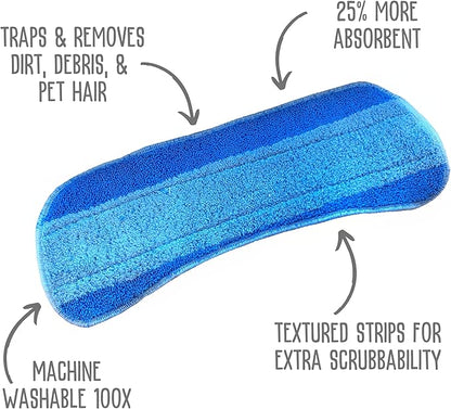 Quick Shine Spray Mop Refill Pad 15"W x 5.5"D | Washable & Reusable | Dual Action Scrubbing Strips for Thorough Cleaning | Highly Absorbent Microfiber | Use w/Quick Shine Multi-Surface Spray Mop