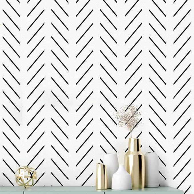 Erfoni Black and White Peel and Stick Wallpaper Modern Herringbone Contact Paper Bathroom 17.7inch x 78.7inch Geometric Removable Wall Paper Peel and Stick Self Adhesive Wallpaper