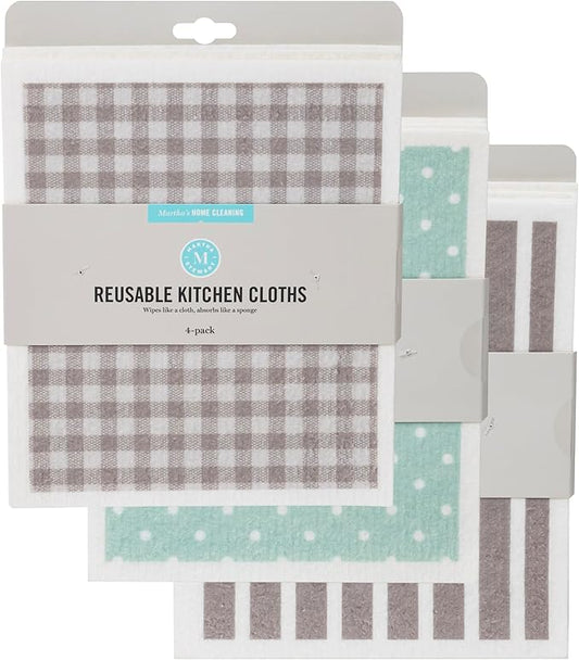 Martha Stewart Swedish Kitchen Absorbent Sponge Dish Cloths, Polka Dot, Stripes, and Gingham Assorted Prints, 12 Count