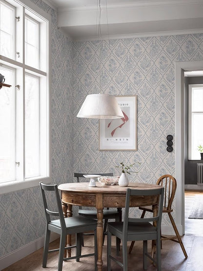 Toduso Peel and Stick Wallpaper Vintage Wall Paper Boho Contact Paper Blue Removable Wallpaper for Kitchen Bathroom Bedroom Floral Waterproof Self Adhesive Vinyl Drawer Decor 17.3"x393.7"