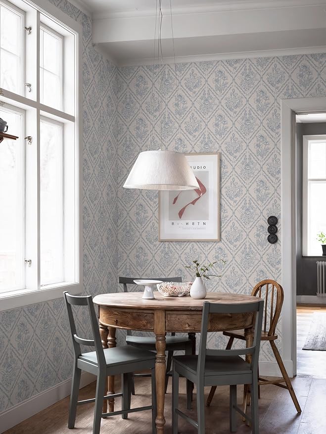Toduso Peel and Stick Wallpaper Vintage Wall Paper Boho Contact Paper Blue Removable Wallpaper for Kitchen Bathroom Bedroom Floral Waterproof Self Adhesive Vinyl Drawer Decor 17.3"x78.7"