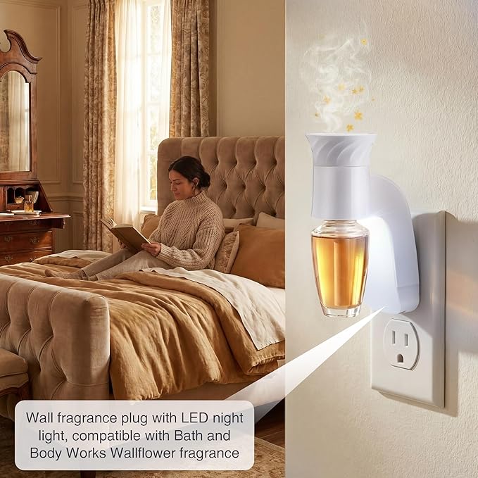 Saillong 1 Pack Wall Fragrance Plug with Night Light, Compatible with Bath & Body Works WallFlower Refills, ETL Certified, Rotatable Plug Design Fragrance Diffuser for Home & Office