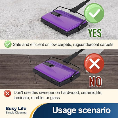 Yocada Carpet Sweeper Cleaner Manual Household Sweeper for Home Office Low&Undercoat Carpets Rugs Pet Hair Dust Scraps Paper Small Rubbish Cleaning with a Brush 48.03"
