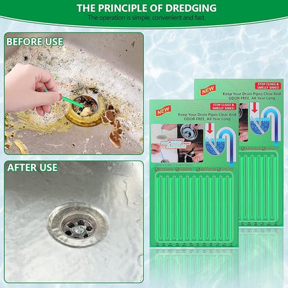 24pcs Drain Sticks Drain Cleaner Sticks Drain Sink Deodorizer Sticks Keep Your Drain Pipes Clear Keep Clogs for Kitchen Bathroom Toilet (Geen)