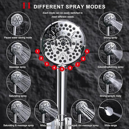 14'' High Pressure Rainfall Shower Head with Handheld-11Modes with Power Jets, Adjustable Rain Showerhead,Double Shower heads design,70"Hose&detachable Holder Upgrade for Tandem Bathroom