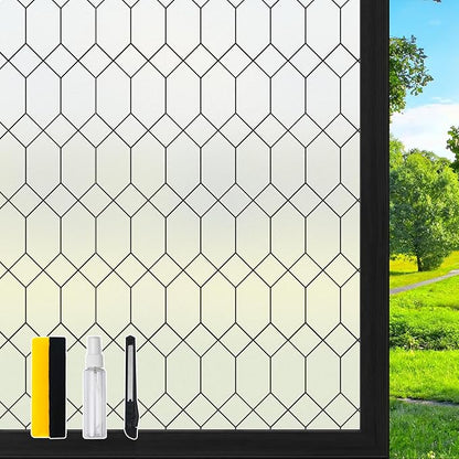 DKTIE Window Privacy Film Stained Glass Frosted Glass Window Clings Moroccan Lattice Decorative Bathroom Door Coverings UV Sun Blocking Heat Control (S593, 17.7in X 118.1in)