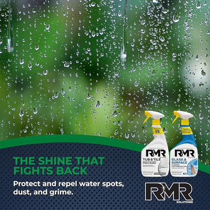 RMR Flawless Finish Bathroom Bundle – Tub & Tile Cleaner + Glass & Surface Cleaner Plus Repellent, 2-Step System for Shower, Tub, Tile, Grout, Glass Doors, & Mirrors, 2–32 Oz Bottles