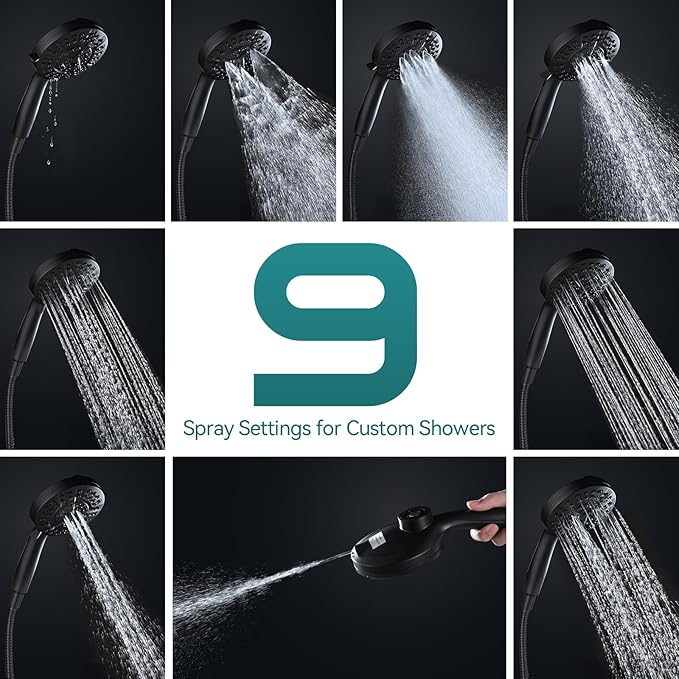Rain Shower Head with Handheld: Foldable High Pressure Shower Heads with Handheld Spray Combo, 9 Spray Settings/Modes Hand Held Showerhead Dual Rainfall Shower Head Built-in Magnetic Docking and Jets