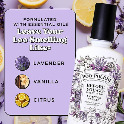 Poo-Pourri Before-You-Go 8oz Air & Toilet Freshener Lavender Vanilla Spray – Instantly Works to Trap Bathroom Odor – Plant Based Ingredients & Essential Oils – with Lavender, Vanilla & Citrus
