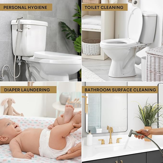 Purrfectzone 3 Pack Bidet Sprayer for Toilet, Handheld Kit, Easy-to-Install Toilet Shattaf Set, Hand Held Stainless Steel shower with Adjustable Flow, Cloth Diaper wash