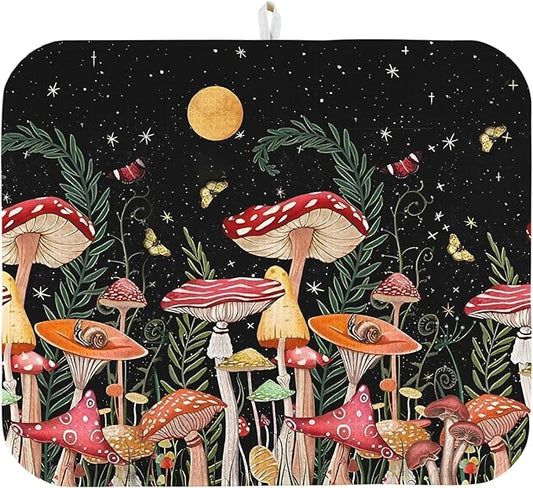 Dish Drying Mat for Kitchen Counter 18x24 Inch, Super Absorbent Dish Drainer Mat, Decorative Microfiber Dishes Drying Pad-Large(Mushroom)