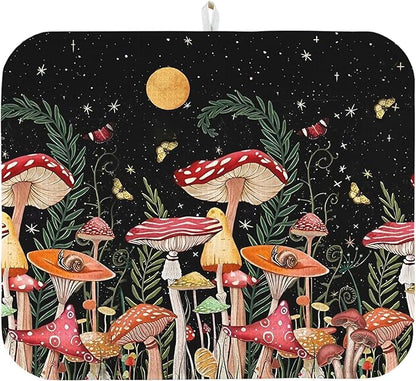 Dish Drying Mat for Kitchen Counter 16x18 Inch, Super Absorbent Dish Drainer Mat, Decorative Microfiber Dishes Drying Pad-Small(Mushroom)